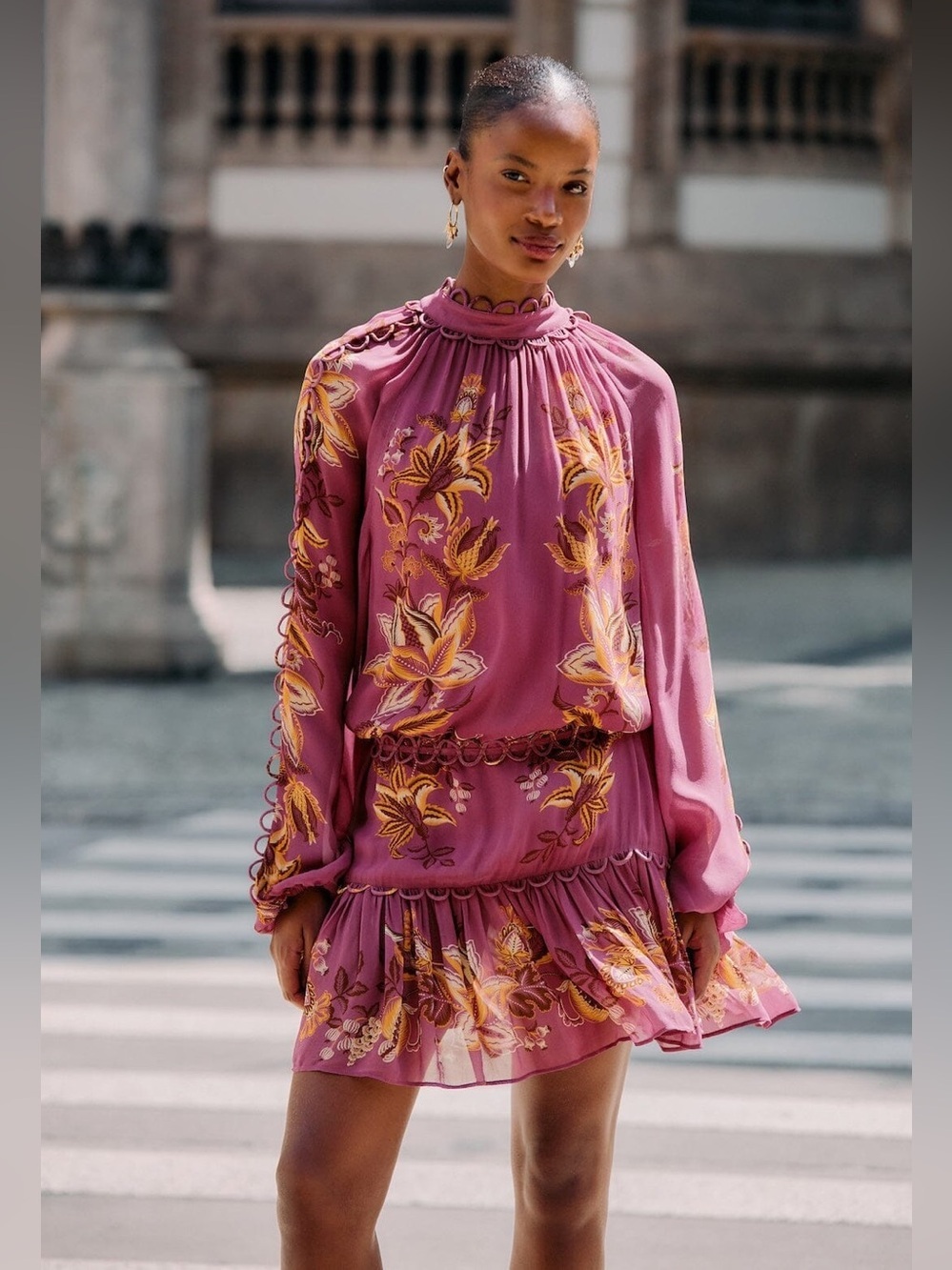 Farm Rio: Pink Delicate Chintz Ruffled Mini
Dress